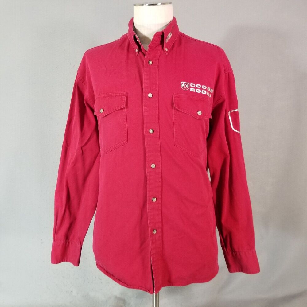 Wrangler Western‎ Shirt Mens XL Red Long Sleeve Dodge Rodeo Cowboy Snap